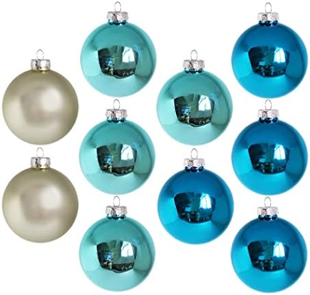 קישוט כדור חג המולד של זכוכית סט צבע כחול כסף של 10 יחידות עם ווים לדיא 2.75 '' '' '' '' '' ''