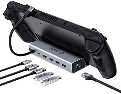 סיפון קיטור מזח HDMI 4K@60Hz, FOLODA 6 ב 1 שסתום סיפון קיטור USB C HUB עם Gigabit Ethernet, HD 4K פלט וידאו, 3