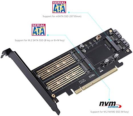 3 ב- 1 M.2 ו- MSATA SSD מתאם כרטיס עבור M.2 NVME למתאם PCIE, M.2 SATA SSD למתאם SATA III, MSATA ל- SATA מתאם