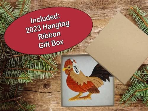 קישוט עוף 2023 חוות תרנגול קאנטרי קאנטרי קישוט לחג המולד מתנות - עיצוב אינטרסיה עץ דו -גוני - מגיע בקופסת מתנה