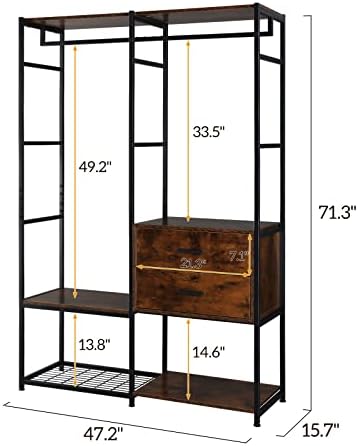 קרל בית בודד בגדים מתלה עם 2 מגירות, כבד החובה בגד מתלה עם 2 תליית מוטות, בגדי מדפי מתכת מסגרת