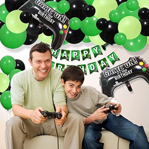ירוק שחור בלון זר ערכת-וידאו משחק מסיבת יום הולדת קישוטי כולל וידאו משחק רדיד בלונים, כהה ליים ירוק שחור