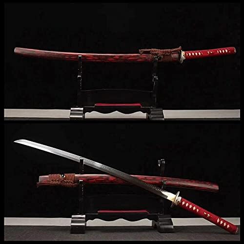 PJXC גילוח חרב סמוראי אדום אדום 1095 פלדת פחמן קליי יפנית קטנה מחוסמת